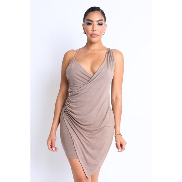 Women Sleeveless Backless Plunging Neckline Asymmetrical Hem Mini Party Dress - Picture 13 of 13